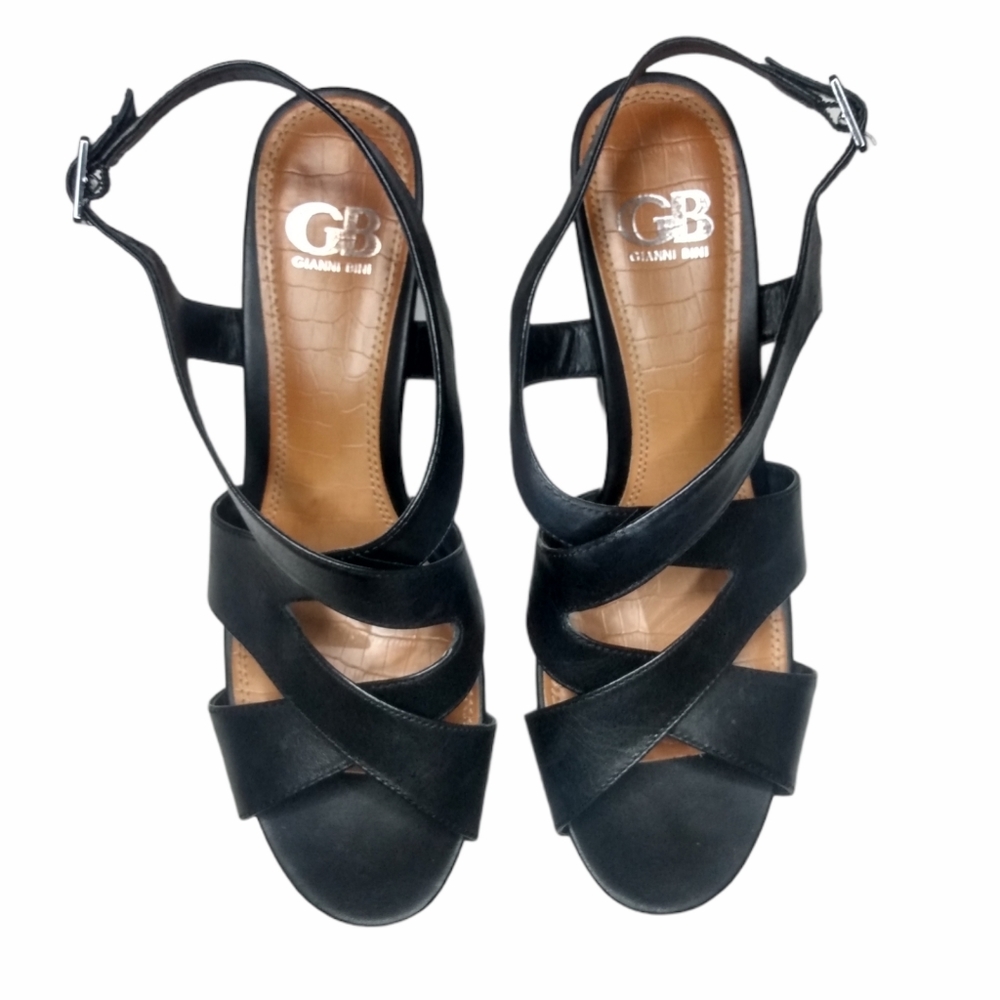 Gianni Bini Strappy Platform Black Wedge Heel Size 11M